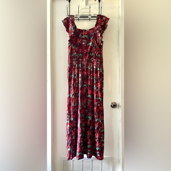Garnet Hill Red Floral Ruffle Sleeve Maxi Dress - Picture 8 of 12